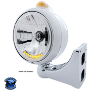 STAINLESS STEEL GUIDE 682-C HEADLIGHT H4 WITH 6 AMBER LED & DUAL MODE LED SIGNAL (Choose Color) HEADLIGHT Amber,Clear Light Gray