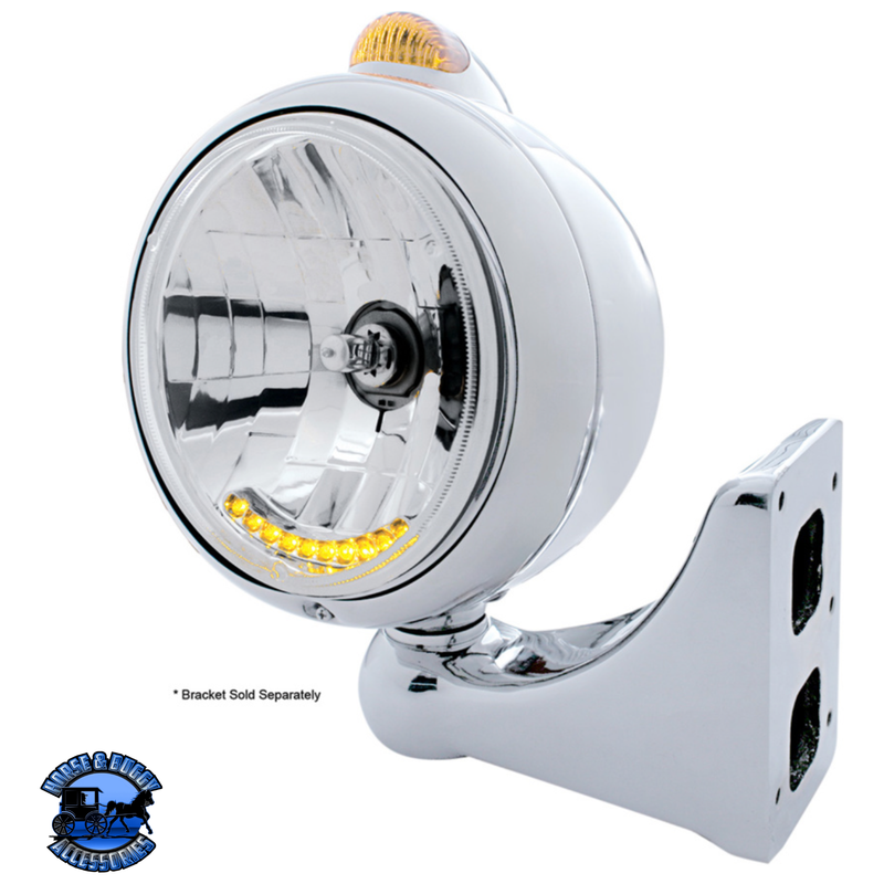 STAINLESS STEEL GUIDE 682-C HEADLIGHT H4 WITH 6 AMBER LED & DUAL MODE LED SIGNAL (Choose Color) HEADLIGHT Amber,Clear Light Gray