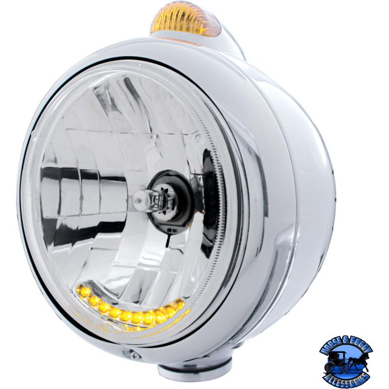 STAINLESS STEEL GUIDE 682-C HEADLIGHT H4 WITH 6 AMBER LED & DUAL MODE LED SIGNAL (Choose Color) HEADLIGHT Amber Light Gray