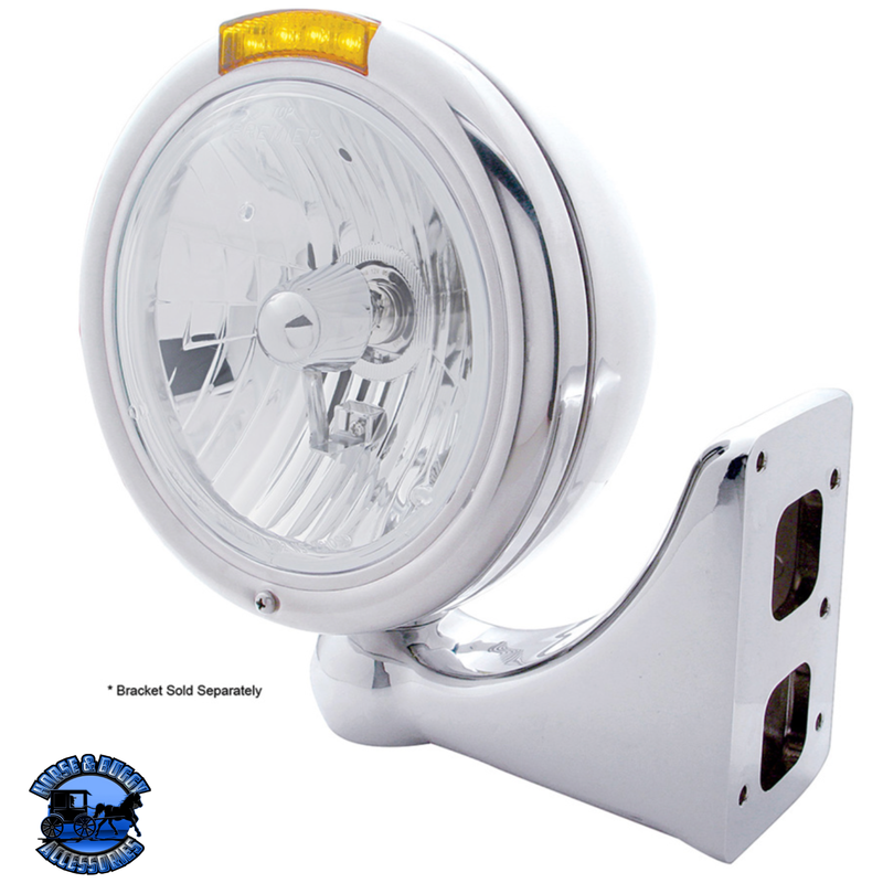 CHROME CLASSIC HEADLIGHT CRYSTAL H4 BULB & LED TURN SIGNAL (Choose Color) HEADLIGHT Amber,Clear Light Gray