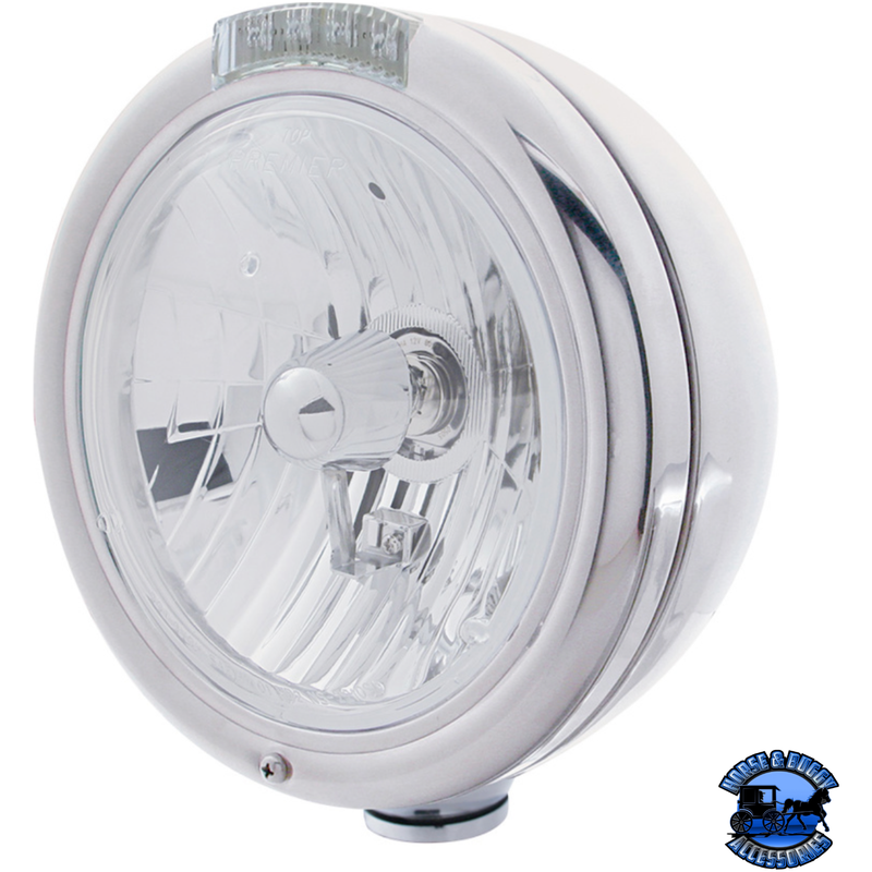 CHROME CLASSIC HEADLIGHT CRYSTAL H4 BULB & LED TURN SIGNAL (Choose Color) HEADLIGHT Clear Light Gray