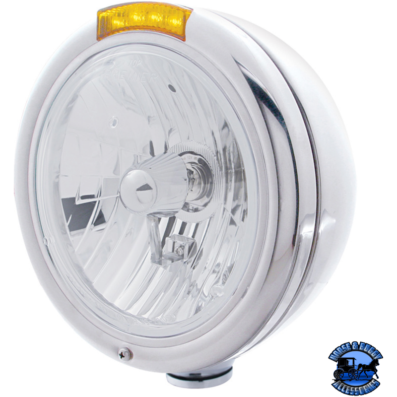 CHROME CLASSIC HEADLIGHT CRYSTAL H4 BULB & LED TURN SIGNAL (Choose Color) HEADLIGHT Amber Light Gray