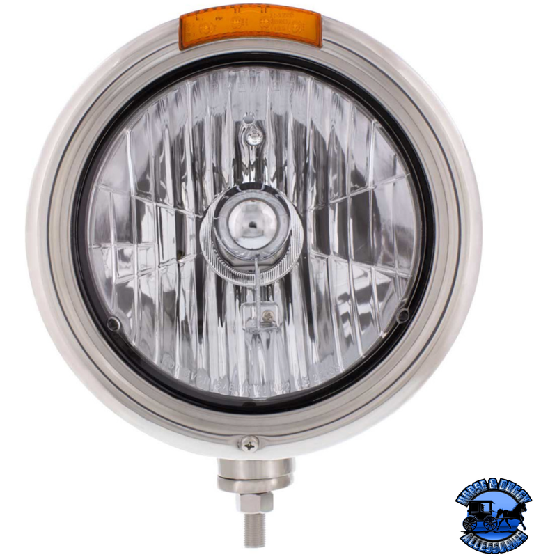 STAINLESS STEEL CLASSIC HEADLIGHT CRYSTAL H4 BULB & LED TURN SIGNAL (Choose Color) HEADLIGHT Amber,Clear Gray