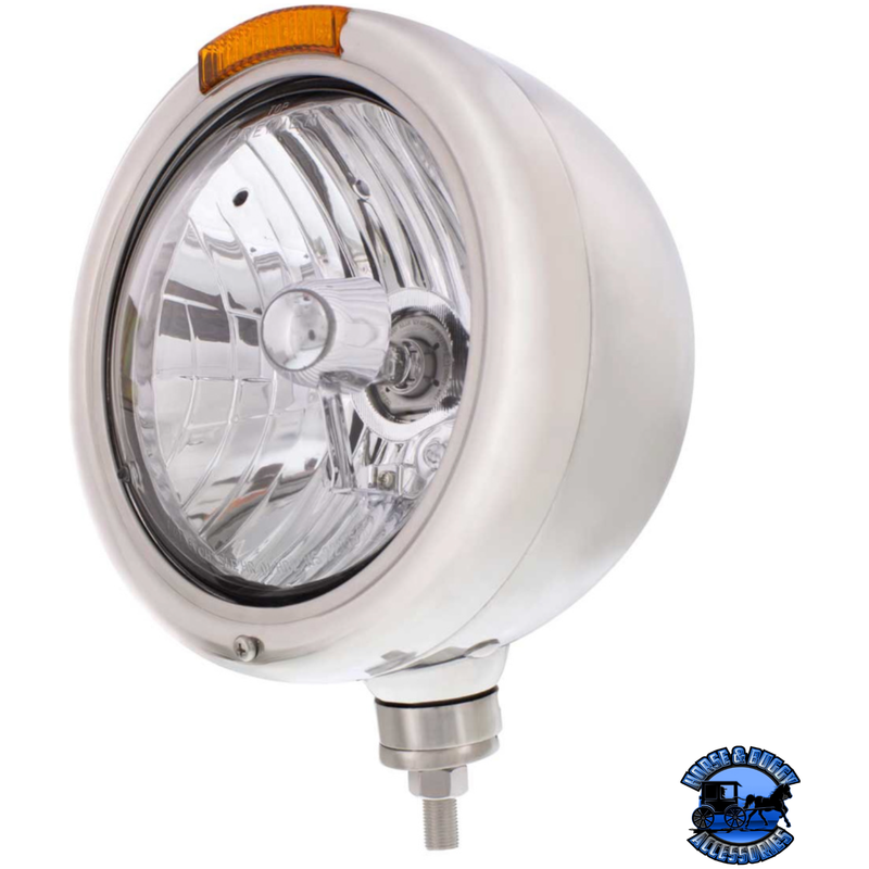 STAINLESS STEEL CLASSIC HEADLIGHT CRYSTAL H4 BULB & LED TURN SIGNAL (Choose Color) HEADLIGHT Amber,Clear Light Gray