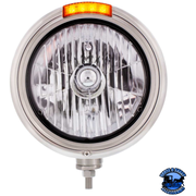 STAINLESS STEEL CLASSIC HEADLIGHT CRYSTAL H4 BULB & LED TURN SIGNAL (Choose Color) HEADLIGHT Amber Gray