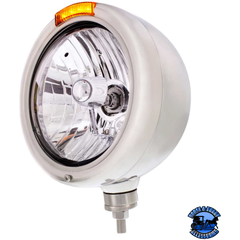 STAINLESS STEEL CLASSIC HEADLIGHT CRYSTAL H4 BULB & LED TURN SIGNAL (Choose Color) HEADLIGHT Amber,Clear Light Gray
