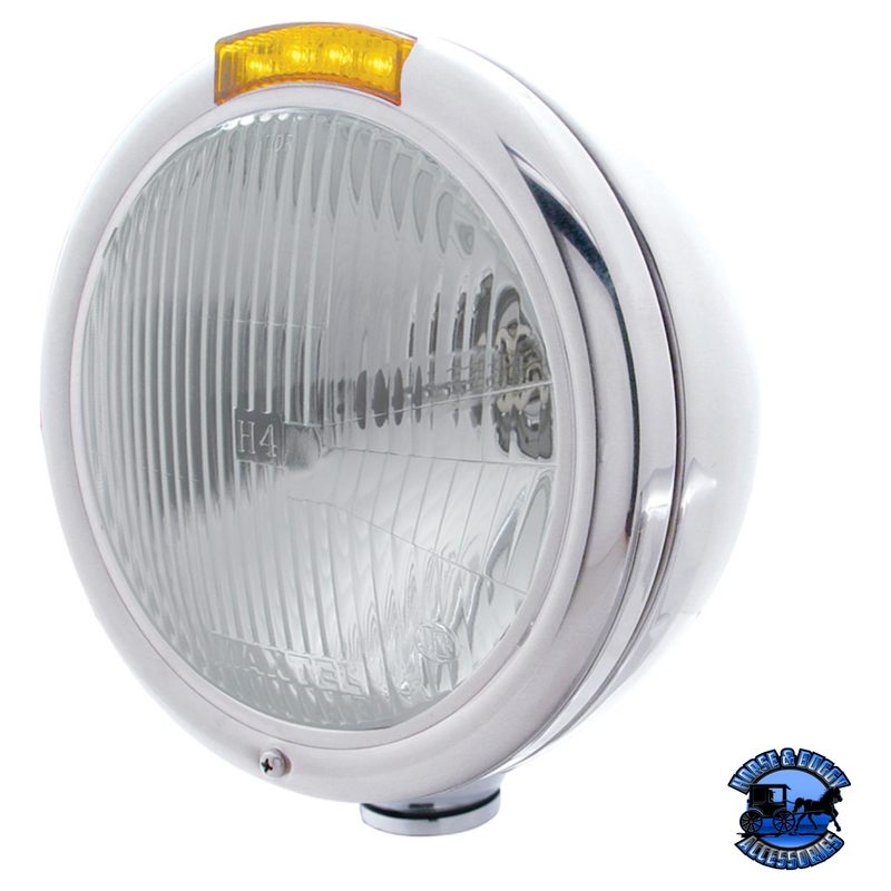 CLASSIC HEADLIGHT ASSEMBLY H4 BULB & LED TURN SIGNAL (Choose Color) (Choose Lens Color) HEADLIGHT Chrome / Amber Gray