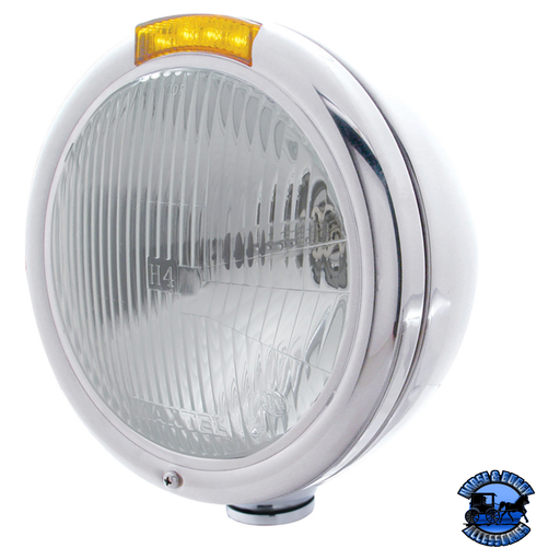 CLASSIC HEADLIGHT ASSEMBLY H4 BULB & LED TURN SIGNAL (Choose Color) (Choose Lens Color) HEADLIGHT Chrome / Amber Gray