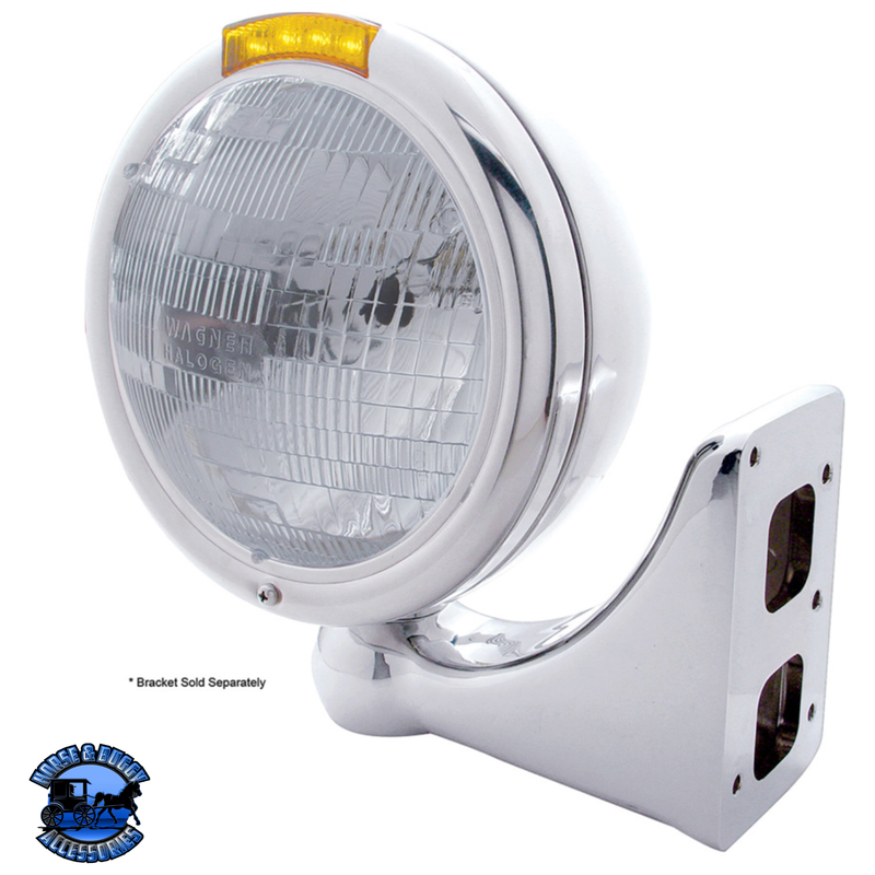 CLASSIC HEADLIGHT ASSEMBLY H6024 BULB & LED TURN SIGNAL (Choose Color) (Choose Lens Color) HEADLIGHT Stainless / Amber,Stainless / Clear,Chrome / Amber,Chrome / Clear Gray