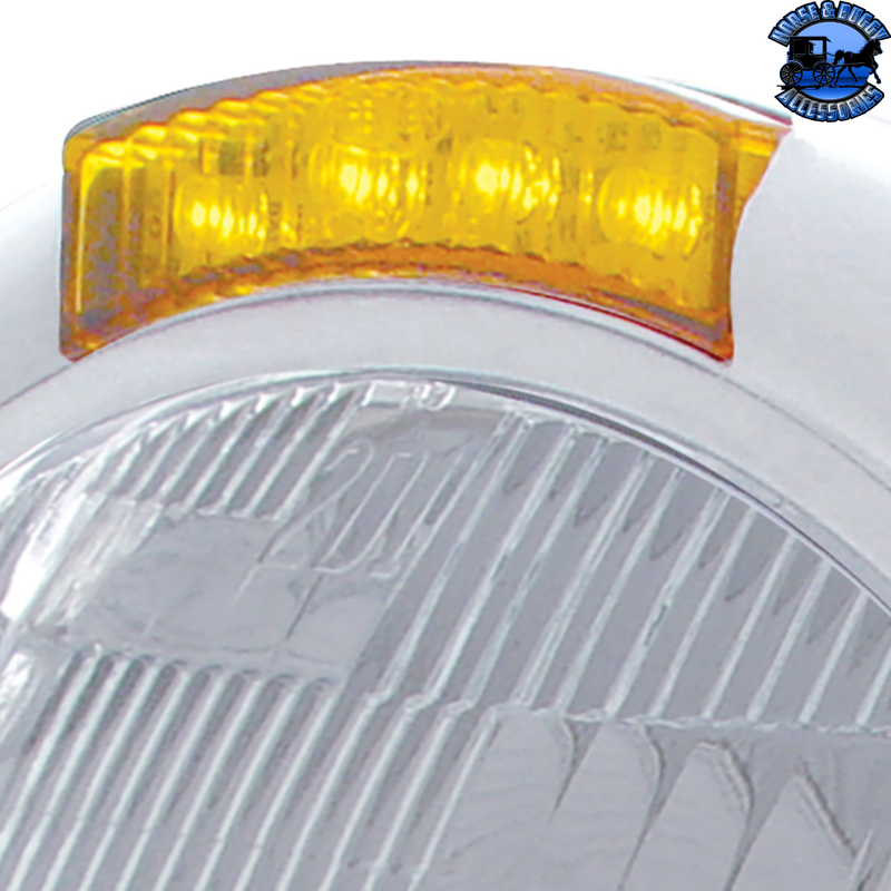 CLASSIC HEADLIGHT ASSEMBLY H6024 BULB & LED TURN SIGNAL (Choose Color) (Choose Lens Color) HEADLIGHT Stainless / Amber,Stainless / Clear,Chrome / Amber,Chrome / Clear Gray