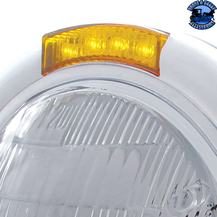 Gray STAINLESS STEEL CLASSIC HEADLIGHT 6014 BULB & LED TURN SIGNAL (Choose Color) HEADLIGHT Amber,Clear