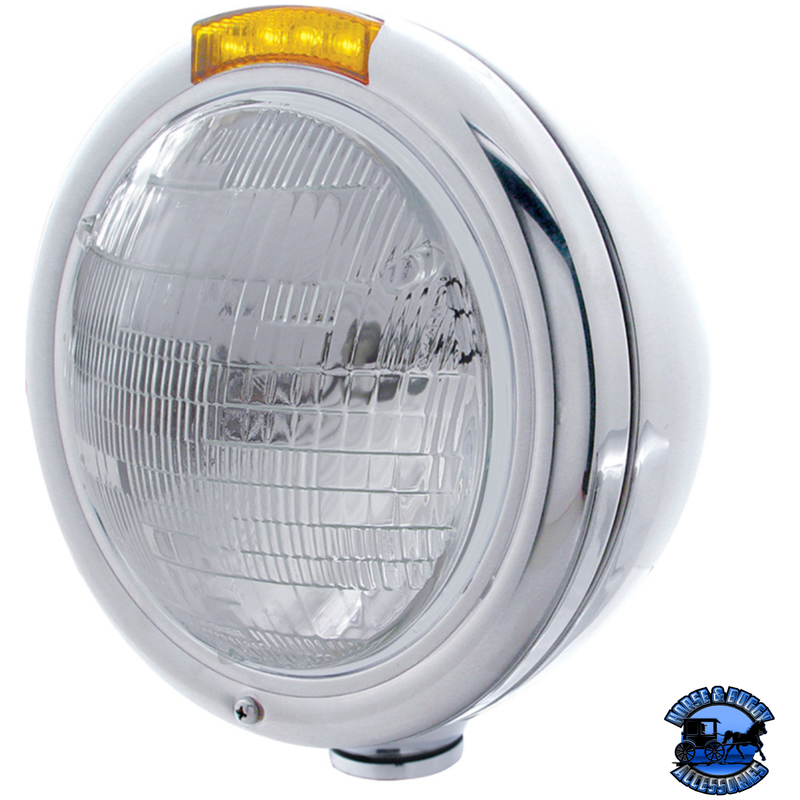 STAINLESS STEEL CLASSIC HEADLIGHT 6014 BULB & LED TURN SIGNAL (Choose Color) HEADLIGHT Amber Gray
