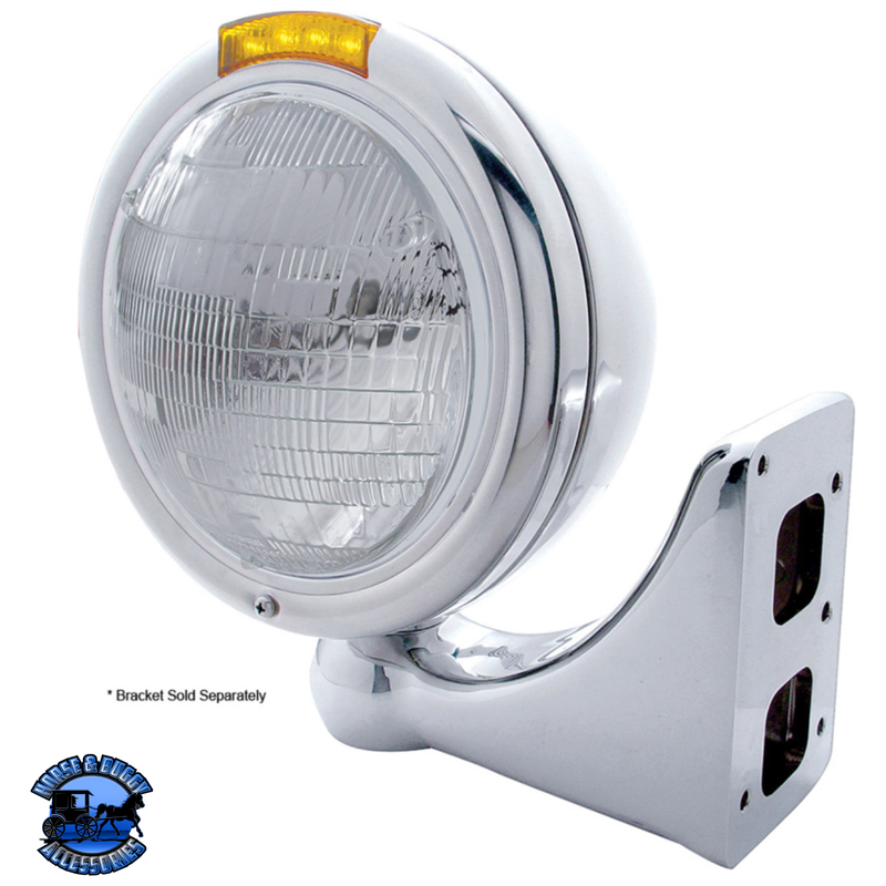 STAINLESS STEEL CLASSIC HEADLIGHT 6014 BULB & LED TURN SIGNAL (Choose Color) HEADLIGHT Amber,Clear Gray