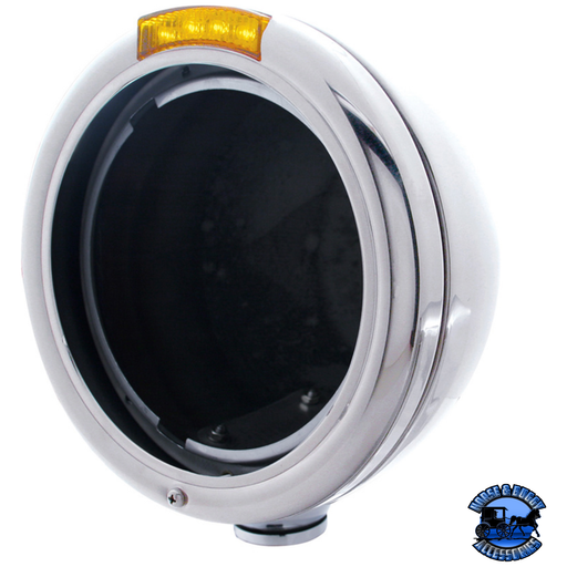 CLASSIC HEADLIGHT NO BULB WITH LED TURN SIGNAL (Choose Color) (Choose Lens Color) HOUSING Stainless / Amber Gray