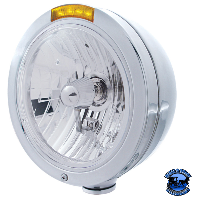 STAINLESS STEEL BULLET CLASSIC HEADLIGHT ASSEMBLY WITH CRYSTAL H4 BULB & LED TURN SIGNAL (Choose Color) HEADLIGHT Amber Light Gray