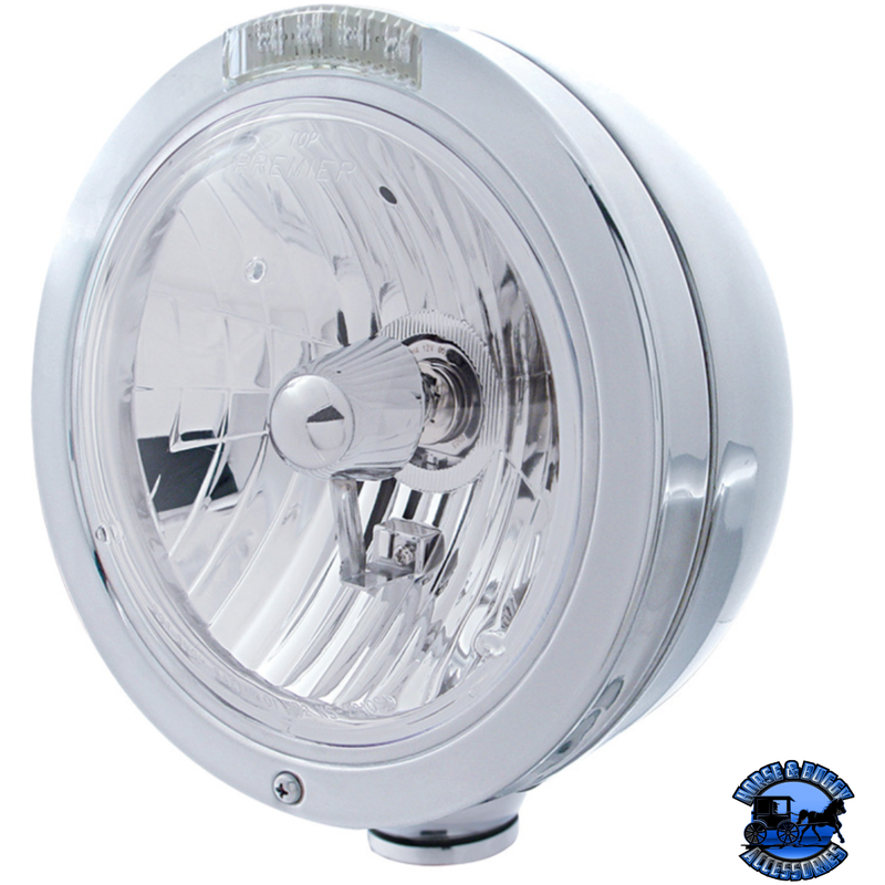 STAINLESS STEEL BULLET CLASSIC HEADLIGHT ASSEMBLY WITH CRYSTAL H4 BULB & LED TURN SIGNAL (Choose Color) HEADLIGHT Clear Light Gray