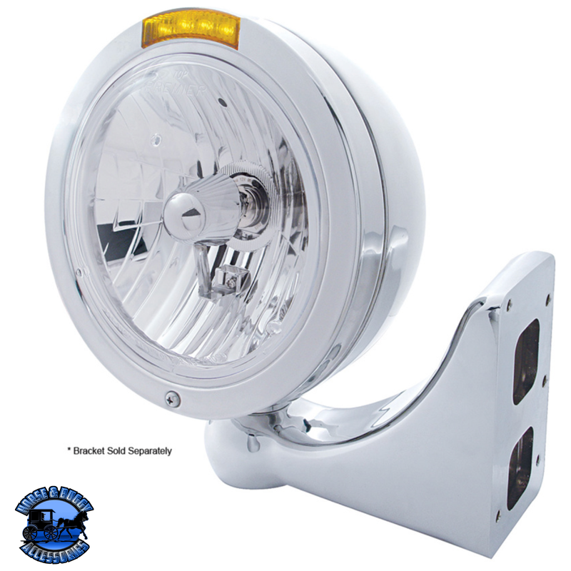 STAINLESS STEEL BULLET CLASSIC HEADLIGHT ASSEMBLY WITH CRYSTAL H4 BULB & LED TURN SIGNAL (Choose Color) HEADLIGHT Amber,Clear Light Gray