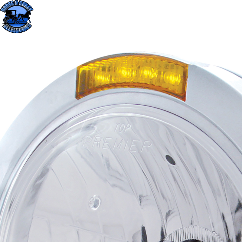 STAINLESS STEEL BULLET CLASSIC HEADLIGHT ASSEMBLY WITH CRYSTAL H4 BULB & LED TURN SIGNAL (Choose Color) HEADLIGHT Amber,Clear Light Gray