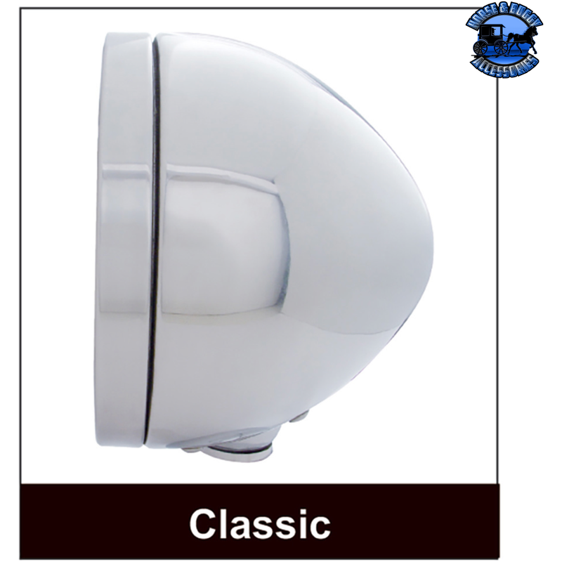 STAINLESS STEEL BULLET CLASSIC HEADLIGHT ASSEMBLY WITH CRYSTAL H4 BULB & LED TURN SIGNAL (Choose Color) HEADLIGHT Amber,Clear Gray