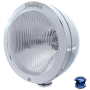 STAINLESS STEEL BULLET CLASSIC HEADLIGHT H4 BULB & LED TURN SIGNAL (Choose Color) HEADLIGHT Clear Gray