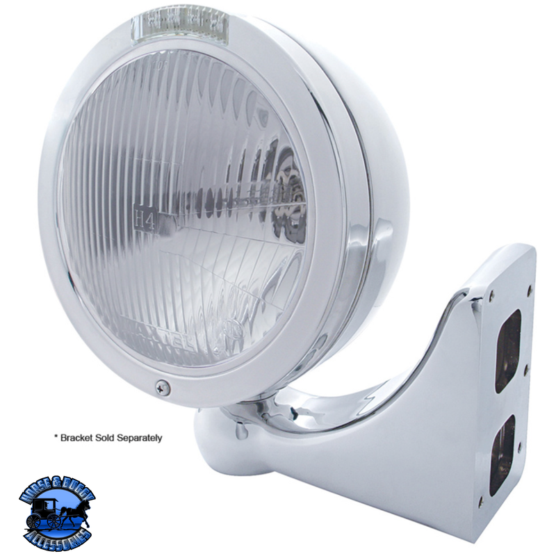 STAINLESS STEEL BULLET CLASSIC HEADLIGHT H4 BULB & LED TURN SIGNAL (Choose Color) HEADLIGHT Amber,Clear Gray