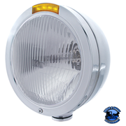 STAINLESS STEEL BULLET CLASSIC HEADLIGHT H4 BULB & LED TURN SIGNAL (Choose Color) HEADLIGHT Amber Gray