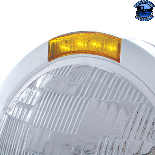 Gray STAINLESS STEEL BULLET CLASSIC HEADLIGHT H6024 BULB & LED TURN SIGNAL (Choose Color) HEADLIGHT Amber,Clear