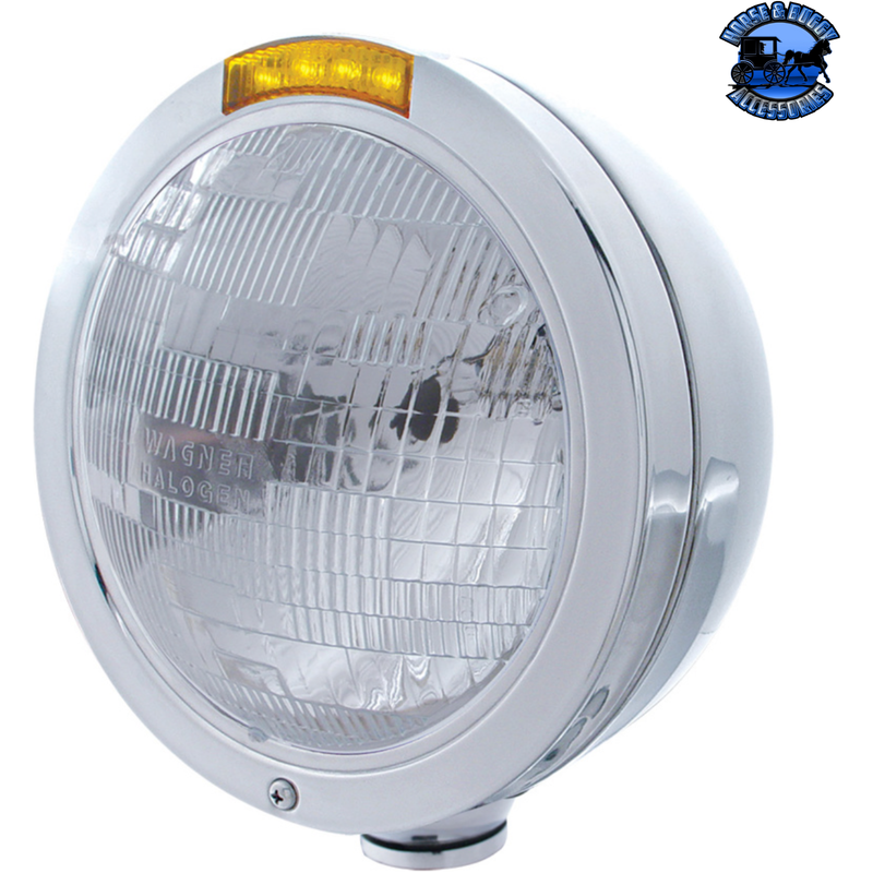 STAINLESS STEEL BULLET CLASSIC HEADLIGHT H6024 BULB & LED TURN SIGNAL (Choose Color) HEADLIGHT Amber Gray