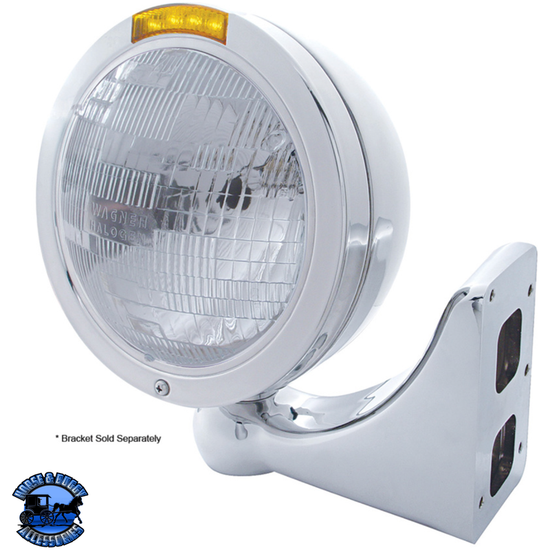 STAINLESS STEEL BULLET CLASSIC HEADLIGHT H6024 BULB & LED TURN SIGNAL (Choose Color) HEADLIGHT Amber,Clear Gray