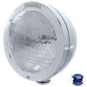 STAINLESS STEEL BULLET CLASSIC HEADLIGHT 6014 BULB & LED TURN SIGNAL (Choose Color) HEADLIGHT Clear Gray