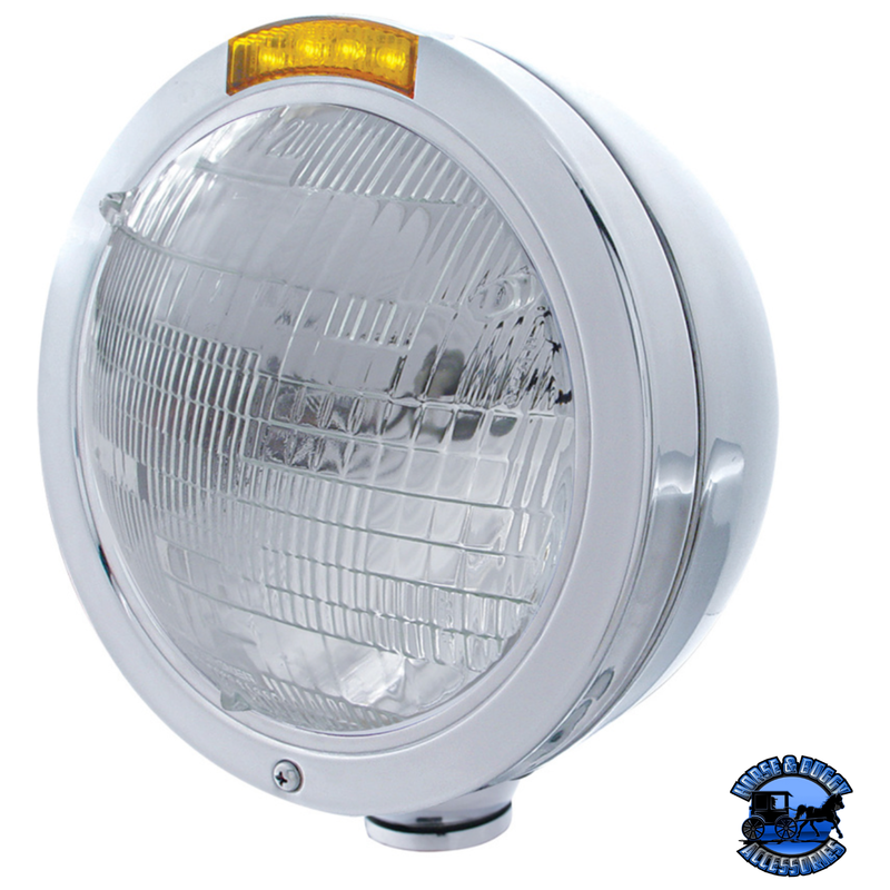 STAINLESS STEEL BULLET CLASSIC HEADLIGHT 6014 BULB & LED TURN SIGNAL (Choose Color) HEADLIGHT Amber Gray
