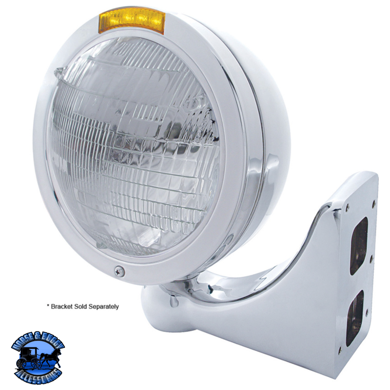 STAINLESS STEEL BULLET CLASSIC HEADLIGHT 6014 BULB & LED TURN SIGNAL (Choose Color) HEADLIGHT Amber,Clear Gray