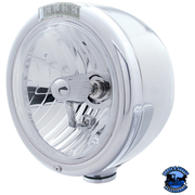 STAINLESS STEEL CLASSIC HALF MOON HEADLIGHT CRYSTAL H4 BULB & LED TURN SIGNAL (Choose Color) HEADLIGHT Clear Light Gray