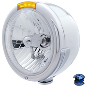 STAINLESS STEEL CLASSIC HALF MOON HEADLIGHT CRYSTAL H4 BULB & LED TURN SIGNAL (Choose Color) HEADLIGHT Amber Light Gray