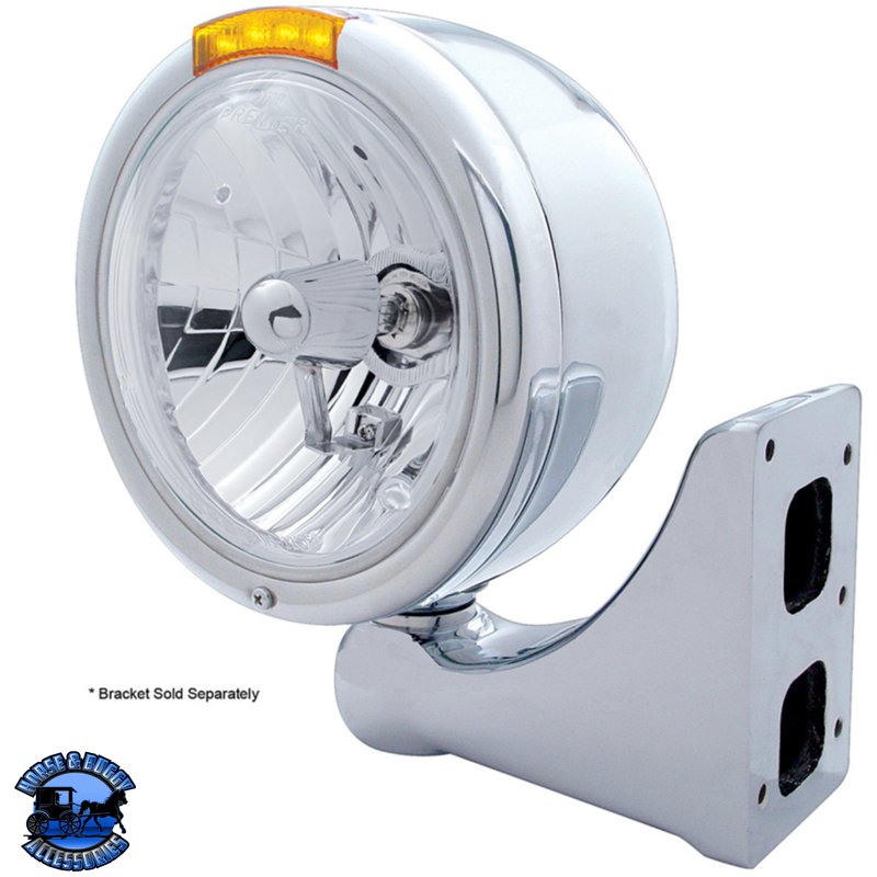 STAINLESS STEEL CLASSIC HALF MOON HEADLIGHT CRYSTAL H4 BULB & LED TURN SIGNAL (Choose Color) HEADLIGHT Amber,Clear Gray