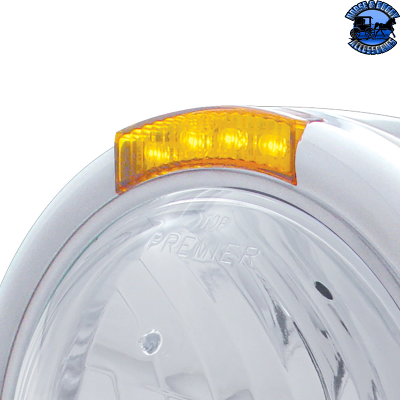 STAINLESS STEEL CLASSIC HALF MOON HEADLIGHT CRYSTAL H4 BULB & LED TURN SIGNAL (Choose Color) HEADLIGHT Amber,Clear Light Gray