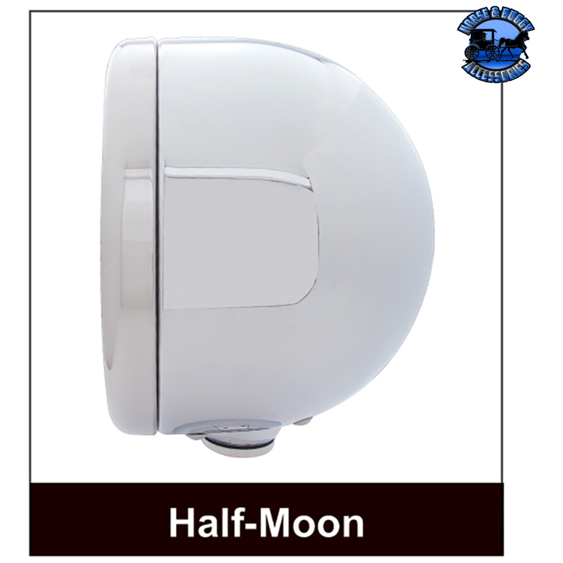 STAINLESS STEEL CLASSIC HALF MOON HEADLIGHT CRYSTAL H4 BULB & LED TURN SIGNAL (Choose Color) HEADLIGHT Amber,Clear Light Gray