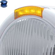 STAINLESS STEEL CLASSIC HALF MOON HEADLIGHT H4 BULB & LED TURN SIGNAL (Choose Color) HEADLIGHT Amber,Clear Dark Gray