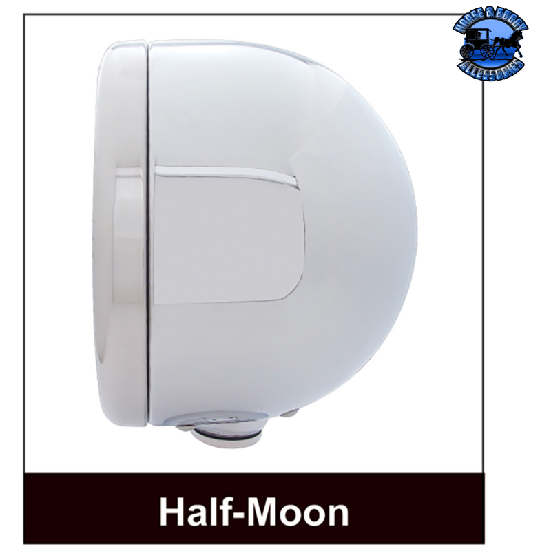 STAINLESS STEEL CLASSIC HALF MOON HEADLIGHT H4 BULB & LED TURN SIGNAL (Choose Color) HEADLIGHT Amber,Clear Light Gray