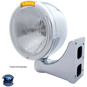 STAINLESS STEEL CLASSIC HALF MOON HEADLIGHT H4 BULB & LED TURN SIGNAL (Choose Color) HEADLIGHT Amber,Clear Gray