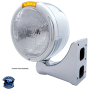 STAINLESS STEEL CLASSIC HALF MOON HEADLIGHT H6024 BULB & LED TURN SIGNAL (Choose Color) HEADLIGHT Amber,Clear Gray