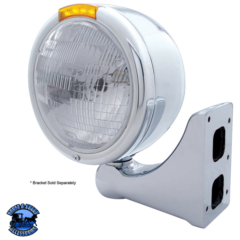 STAINLESS STEEL CLASSIC HALF MOON HEADLIGHT H6024 BULB & LED TURN SIGNAL (Choose Color) HEADLIGHT Amber,Clear Gray