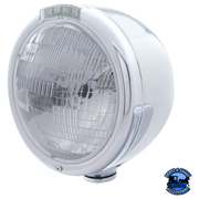 STAINLESS STEEL CLASSIC HALF MOON HEADLIGHT H6024 BULB & LED TURN SIGNAL (Choose Color) HEADLIGHT Clear Gray