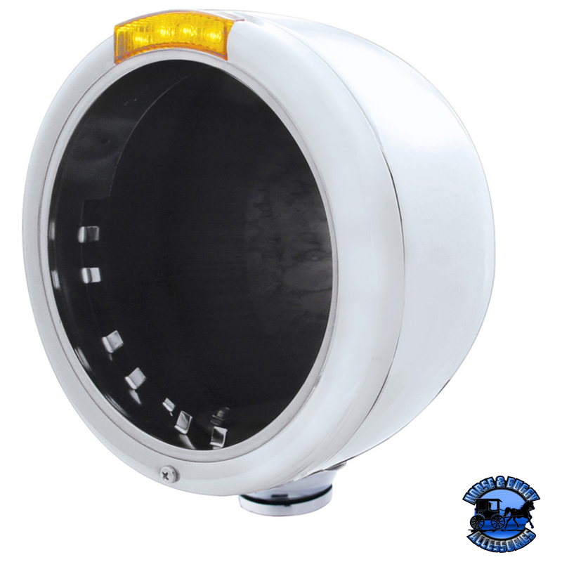 STAINLESS STEEL CLASSIC HALF MOON HEADLIGHT NO BULB WITH LED TURN SIGNAL (Choose Color) HOUSING Amber Light Gray