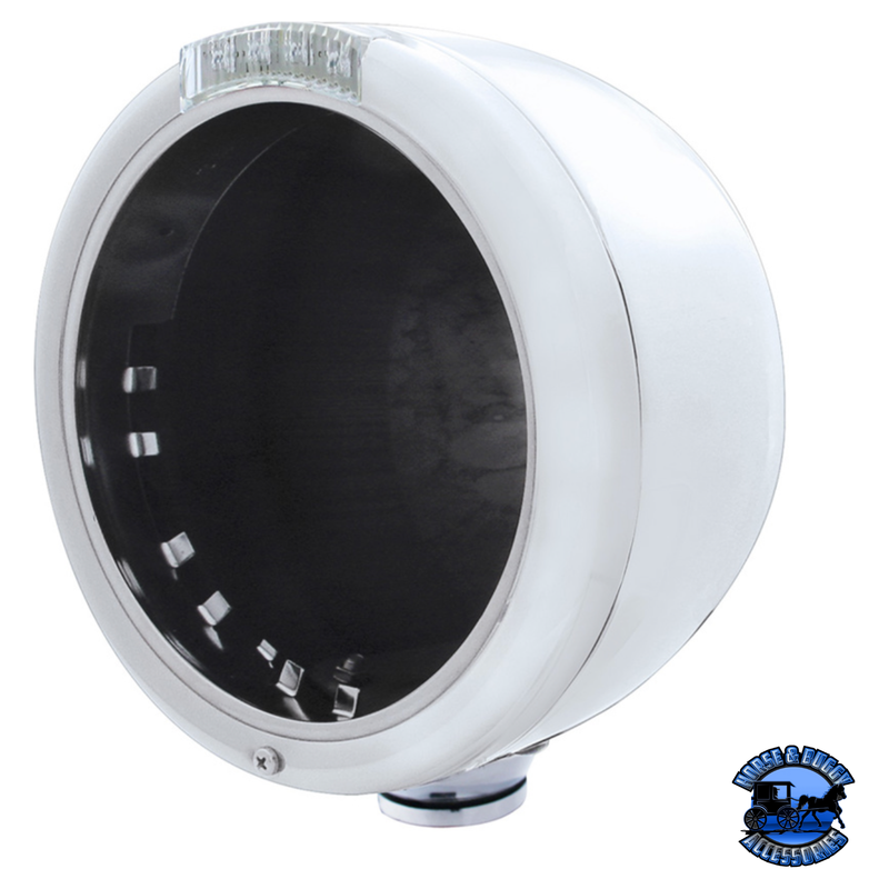 STAINLESS STEEL CLASSIC HALF MOON HEADLIGHT NO BULB WITH LED TURN SIGNAL (Choose Color) HOUSING Clear Light Gray