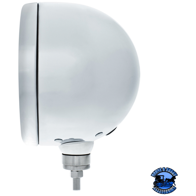 STAINLESS STEEL CLASSIC HALF MOON HEADLIGHT NO BULB WITH LED TURN SIGNAL (Choose Color) HOUSING Clear,Amber Light Gray