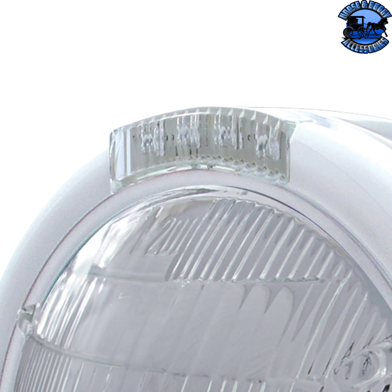 STAINLESS STEEL CLASSIC HALF MOON HEADLIGHT 6014 BULB & LED TURN SIGNAL (Choose Color) HEADLIGHT Clear,Amber Gray