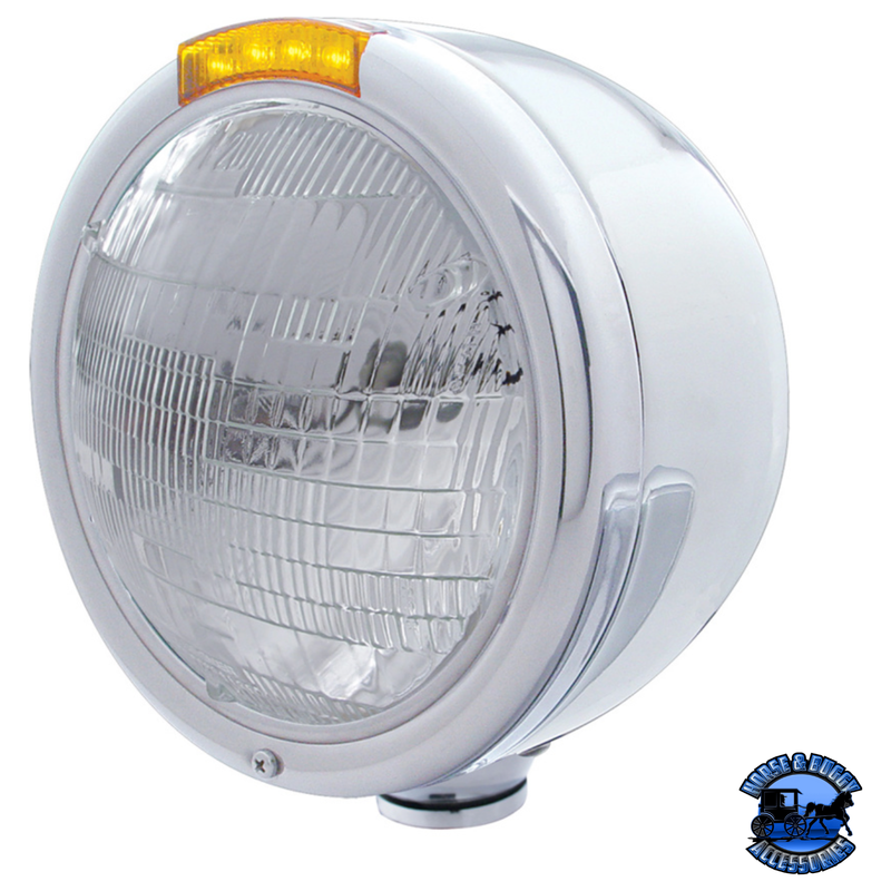 STAINLESS STEEL CLASSIC HALF MOON HEADLIGHT 6014 BULB & LED TURN SIGNAL (Choose Color) HEADLIGHT Amber Gray