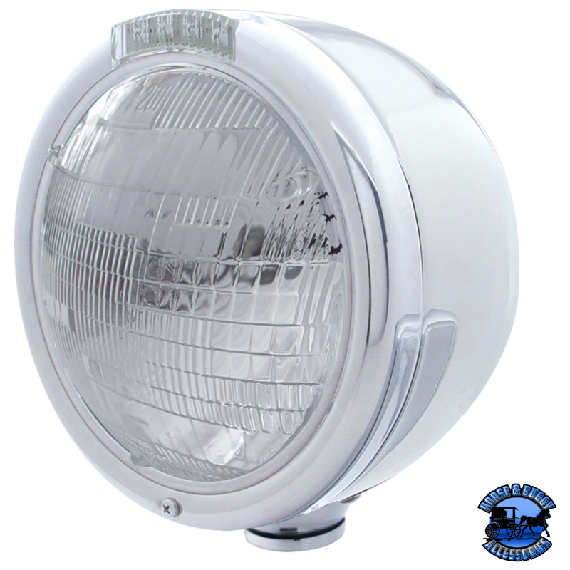 STAINLESS STEEL CLASSIC HALF MOON HEADLIGHT 6014 BULB & LED TURN SIGNAL (Choose Color) HEADLIGHT Clear Gray