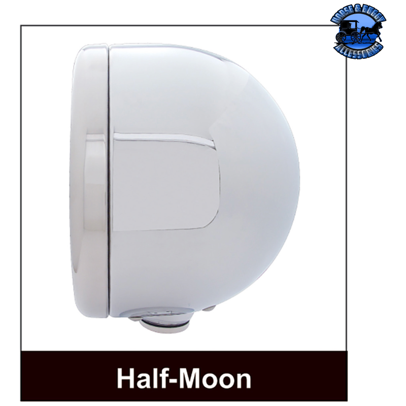 STAINLESS STEEL CLASSIC HALF MOON HEADLIGHT 6014 BULB & LED TURN SIGNAL (Choose Color) HEADLIGHT Clear,Amber Light Gray